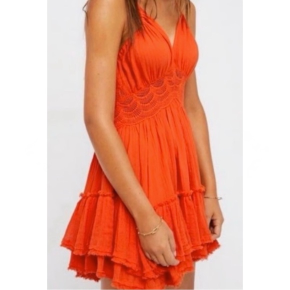 NEW FREE PEOPLE 200 DEGREE MINI DRESS PERSIMMON ORANGE RED CORAL SMALL MINT RARE - Picture 3 of 15